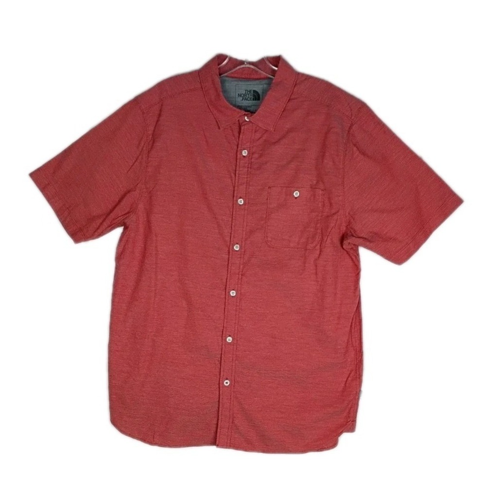 THE NORTH FACE Mens REGULAR FIT Short Sleeve  SHIRT RED Sz L Button Up